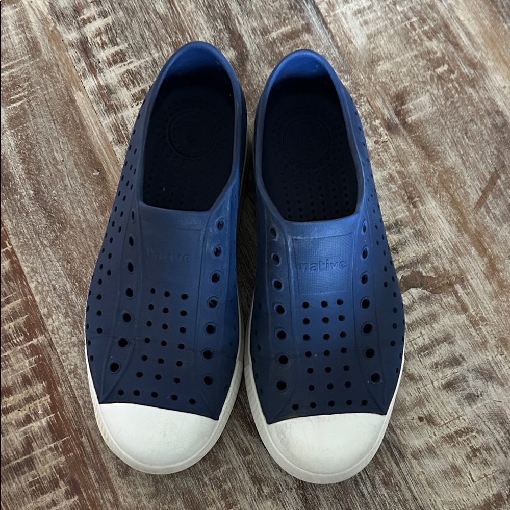 Native boys  Navy and White Slip-On Sneakers